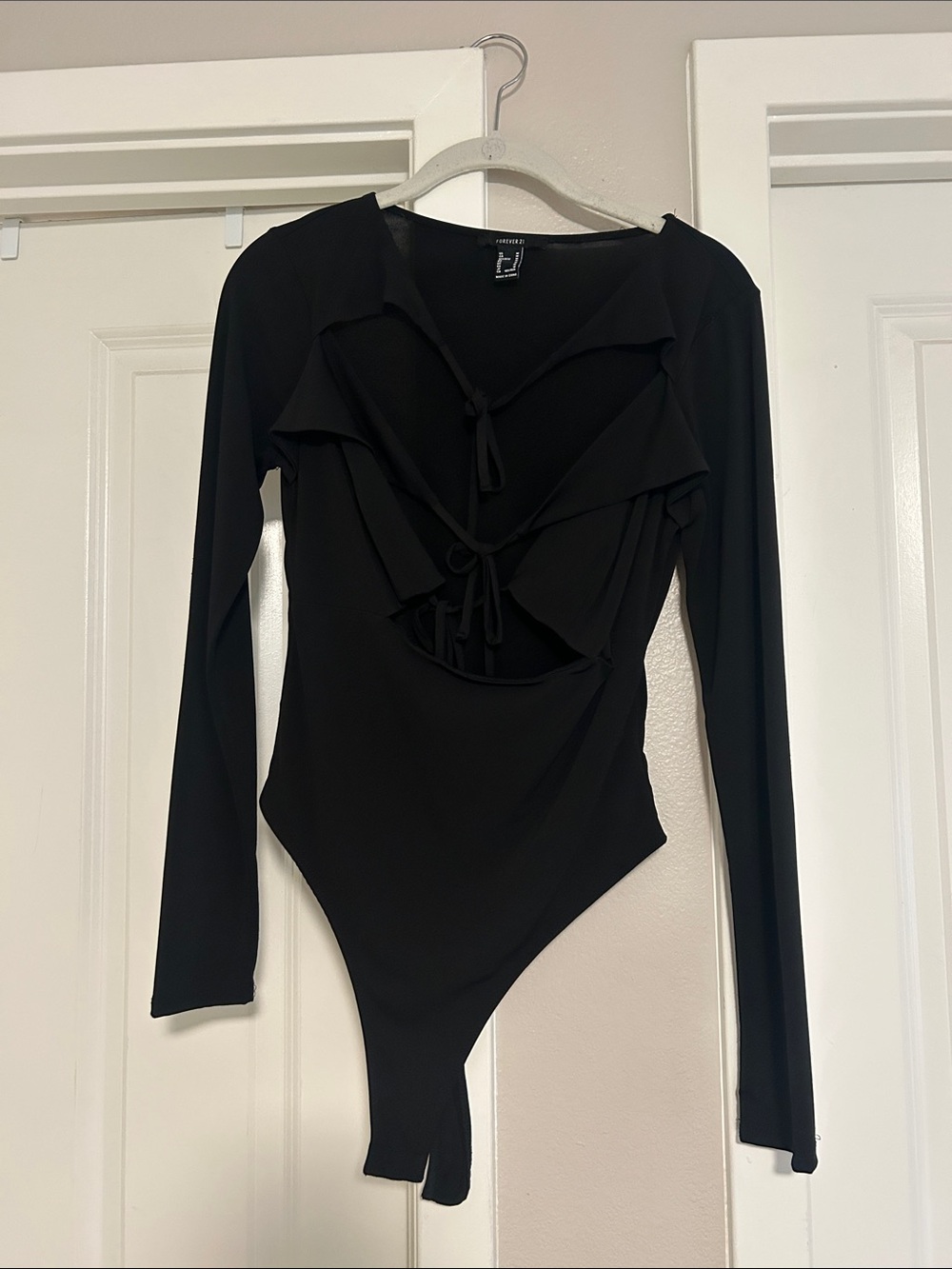 Forever 21 Black Tie-Front Long Sleeve Bodysuit
